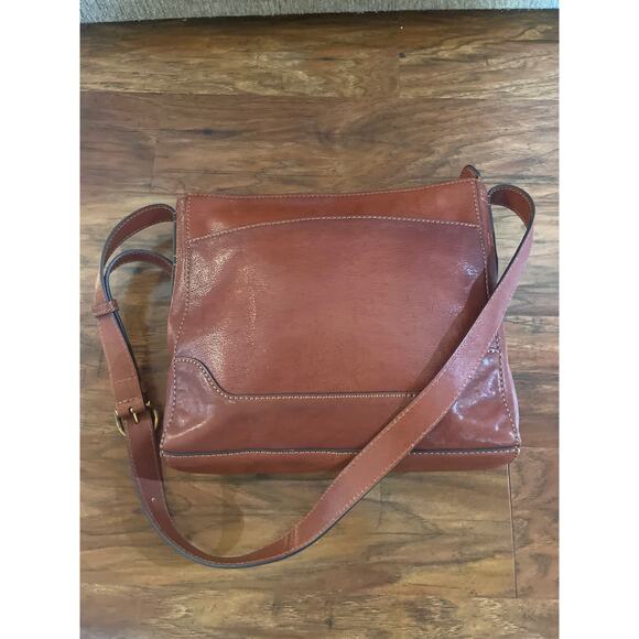 FRYE Messenger Crossbody Purse Bag Cognac Leather Top Zip - Picture 2 of 9